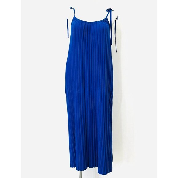 NWT Eleven Six Simone Pleated Maxi Dress XL/XXL Blue Sleeveless Tie Strap Cotton - Picture 1 of 11